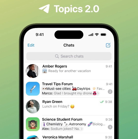 Topics 2.0. A new vertical panel has been added to groups with topics for easy switching to other chats